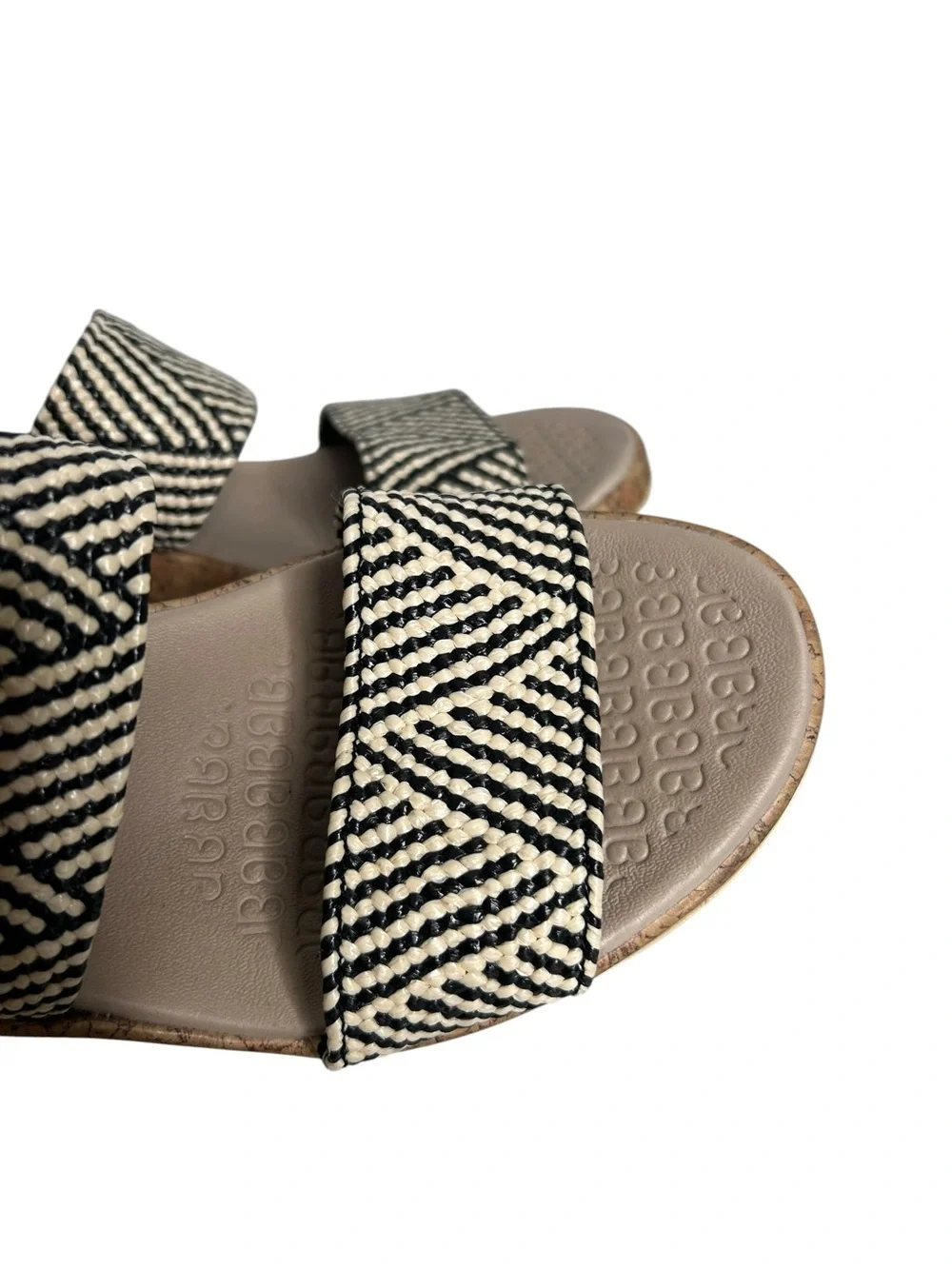 BZEES LifeStride Resort Wedge Sandal BLACK/MULTI RAFFIA FABRIC Women’s Size 7.5